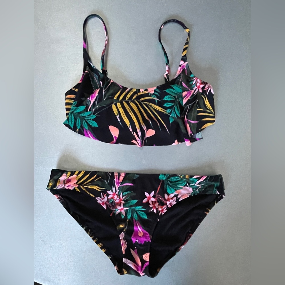 Old Navy black floral print bikini M